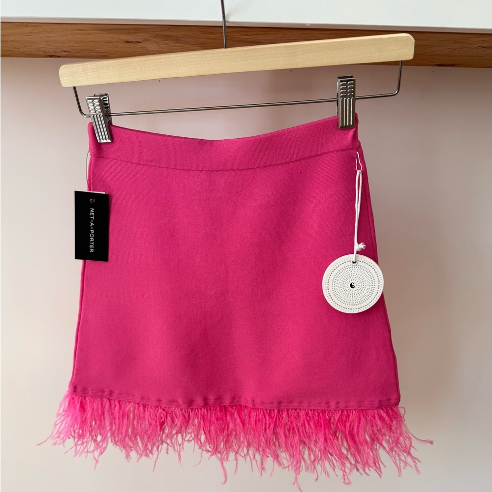 STAUD ‘CHAYA’ PINK FEATHER SKIRT